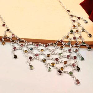 Tourmaline Wedding Necklace,925 Sterling Silver necklace ,multi tourmaline  Necklace ,Gemstone necklace  necklace ,Bridesmaid Gift