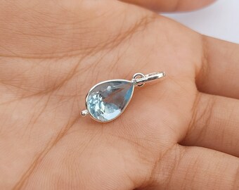 Blue Topaz Sterling Silver Pendant: Dainty Teardrop Charm
