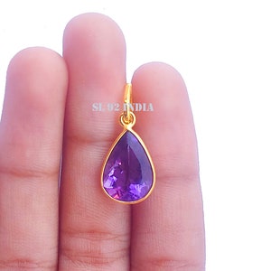 Handmade 18k Gold Amethyst Charm: Teardrop Pendant