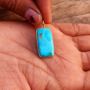 Turquoise Gold Charm ,18k Gold Pendant, Handmade Gold Charm, Natural  Blue Turquoise Charm Necklace, Dainty Gold Pendant