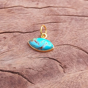 Turquoise Gold Charm ,18k Gold Pendant, Handmade Gold Charm, Natural  Blue Turquoise Charm Necklace, Dainty Gold Pendant