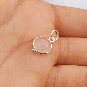 Rose Quartz 925 Sterling Silver Charm: Handmade Dainty Pendant