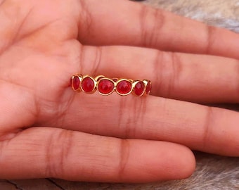 Lab-Created Ruby Eternity Ring: 22k Gold Plated Sterling Silver Band