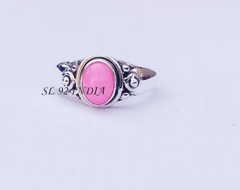 Pink Opal Sterling Silver Ring: Handmade October Birthstone