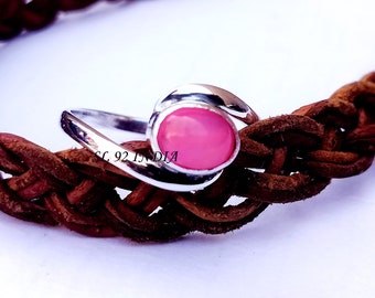 Pink Opal Sterling Silver Ring: Handmade October Birthstone