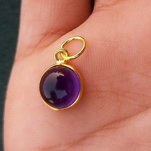 18k Solid Gold Amethyst Charm Pendant: Handmade Dainty Gemstone