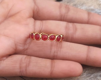 Handmade 18k Gold Lab-Created Ruby Eternity Ring