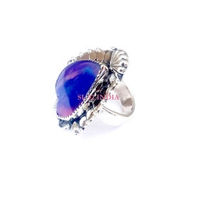 Heart Opal Sterling Silver Ring: Natural Blue Gemstone, Handmade