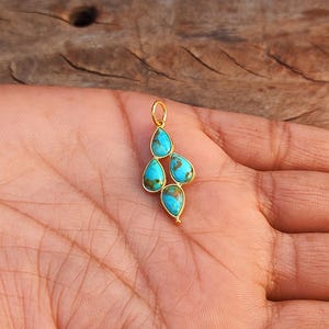 Turquoise Gold Charm ,18k Gold Pendant, Handmade Gold Charm, Natural  Blue Turquoise Charm Necklace, Dainty Gold Pendant