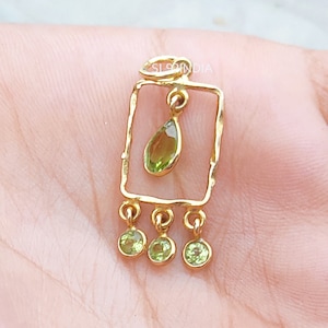 Handmade 18k Gold Peridot Charm Pendant: Natural Gemstone