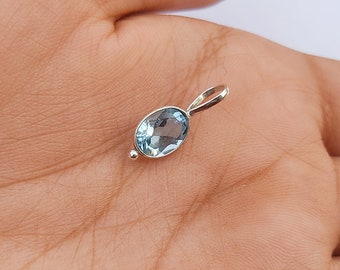 Blue Topaz Sterling Silver Charm: Handmade Dainty Pendant