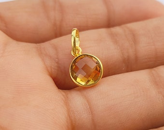 Natural Citrine 18K Gold Pendant: Handmade Gemstone Necklace Charm