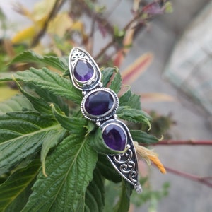 Handmade Amethyst Bangle: Solid 925 Sterling Silver Adjustable Bracelet