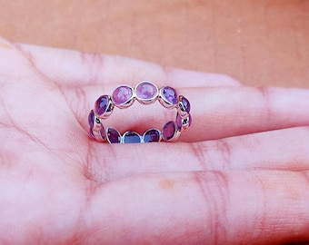 Handmade Amethyst Eternity Ring: 925 Sterling Silver Band