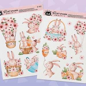 Frühling Hasen Sticker / Hase / Blume / Kawaii / Planer / Bujo / Bullet Journal / Scrapbooking / Secret Sticker Society / A-002 / A-003
