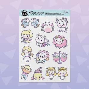Pegatinas del zodiaco / Astrología / Celestial / Lindo / Planificador / Bujo / Bullet Journal / Scrapbooking / The Secret Sticker Society / C-006