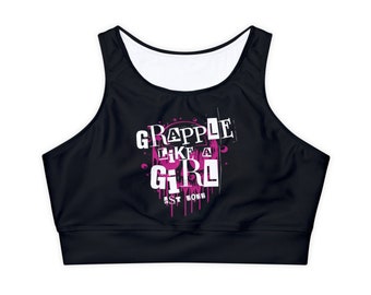 Grapple like a Girl Fully Lined, Padded Sports Bra - Black