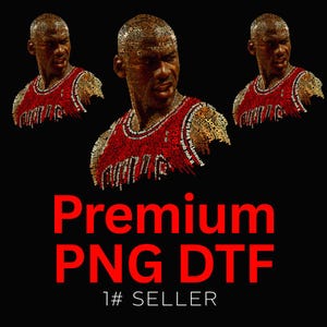 Puede incluir: Una impresión de arte digital de un jugador de baloncesto hecha de palabras. La impresión es en rojo, blanco y negro. El texto de la imagen dice "Air Jordan", "The key to success", "Happen", "Faith", "If you quit", "Airness", "1# SELLER", "PNG DTF" y "Premium".