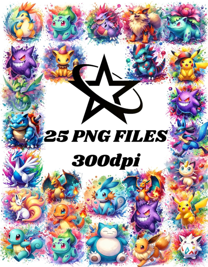 25 Pokemon image DTF ready 300dpi