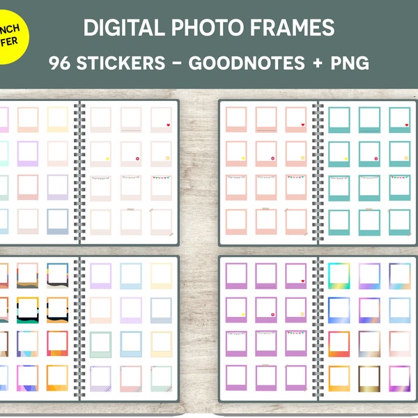 Autocollants numériques de cadres photo, autocollants de planificateur de cadre, autocollants Goodnotes, PNG, autocollants de planification numérique, autocollants numériques prérecadrés