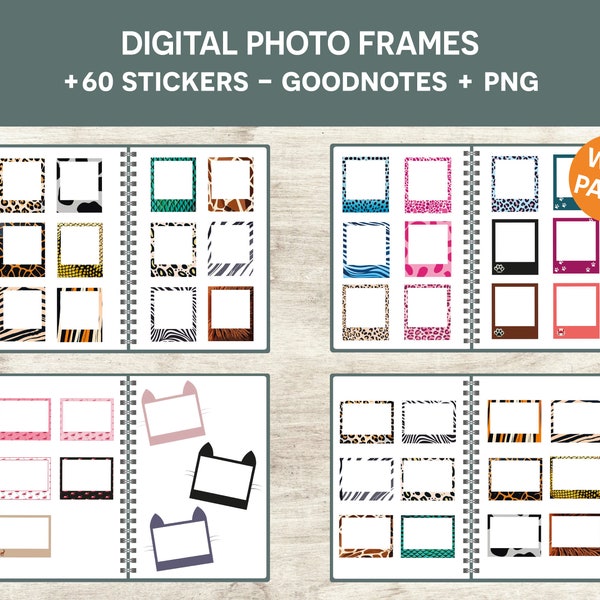 Photo frames digital stickers, Goodnotes Stickers, PNG, digital planning stickers, pre-cropped digital stickers, polaroid digital frames