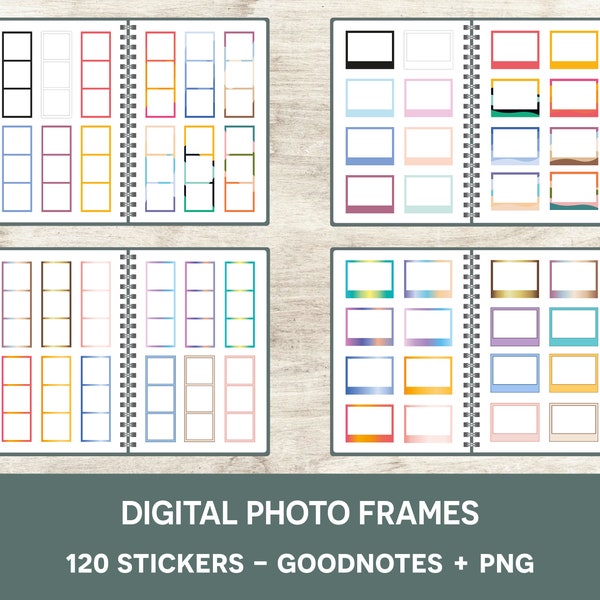 120 digital photo frames to decorate your Goodnotes planner on Ipad with beautiful pictures, pre-cropped stickers, PNG file