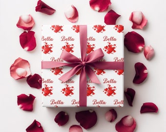 Papier cadeau personnalisé coeurs, papier cadeau personnalisé Saint-Valentin, cadeau personnalisé prénom rétro, cadeau personnalisé unique, vacances personnalisées