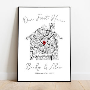Personalised Our First Home Print, Map Print, Happy New Home Print, Congratulations On Your First Home Gift, House Name Print, Moving Gift.