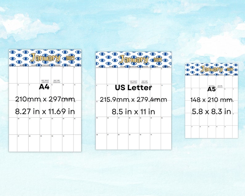 20242025 Jewish Calendar Evil Eye Printable Evil Eye Printable Monthly