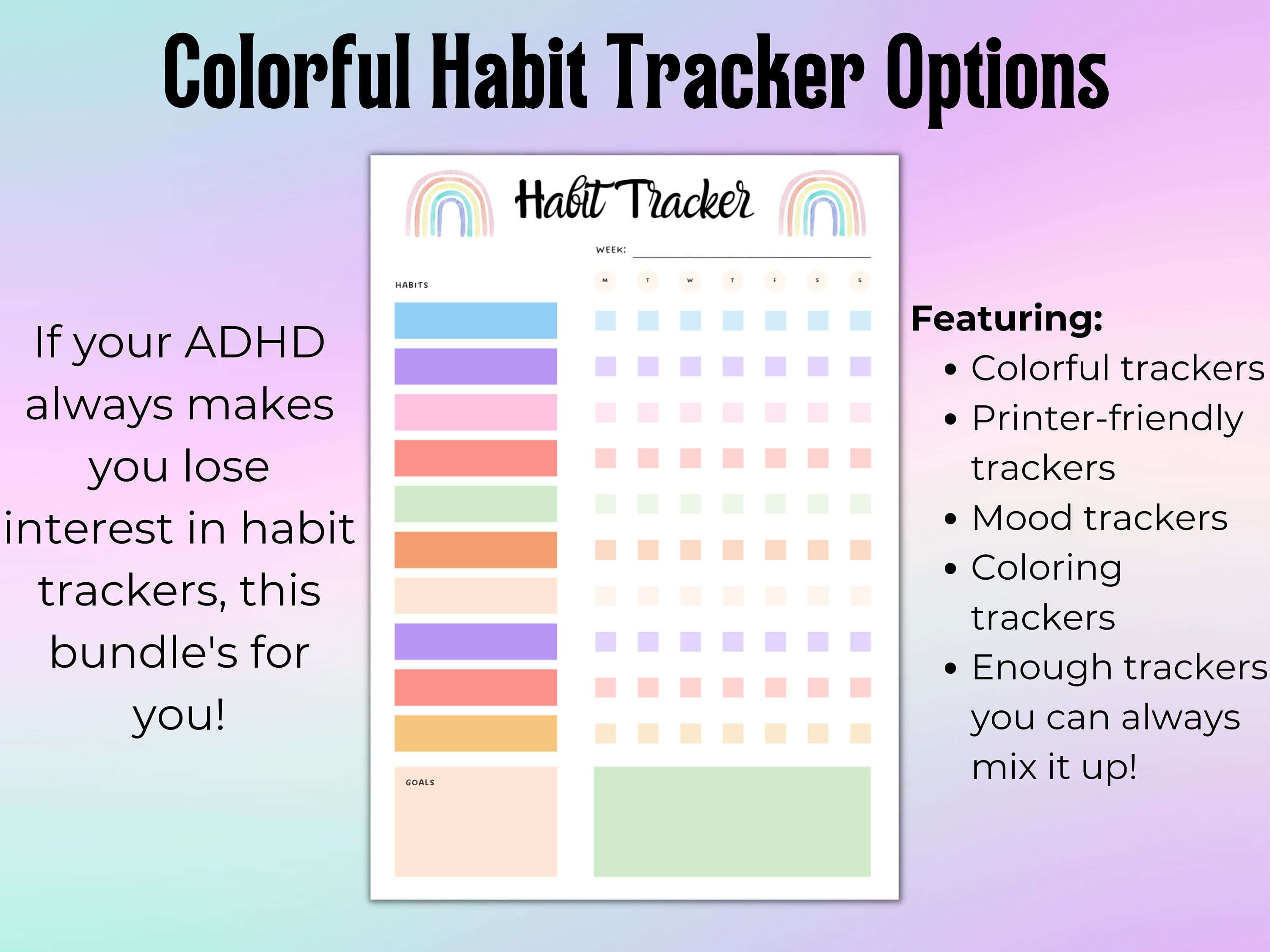 ADHD Habit Tracker Bundle Printable Habit Trackers 50 Page Bundle ADHD ADHD Habit Tracker Bundle Printable Habit Trackers 50 Page Bundle ADHD