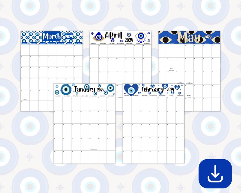 2024 Jewish Calendar With Evil Eye 2024 Printable Monthly Calendar 2024