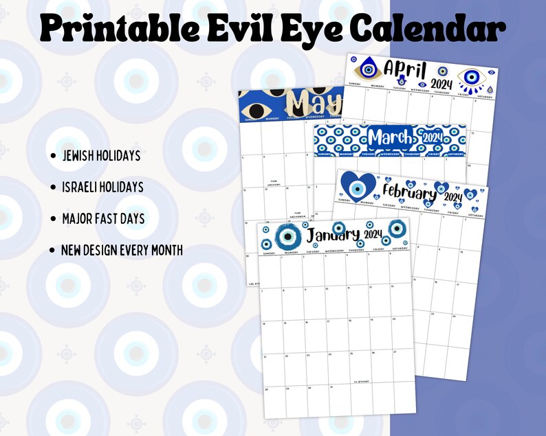 2024 Jewish Calendar With Evil Eye 2024 Printable Monthly Calendar 2024