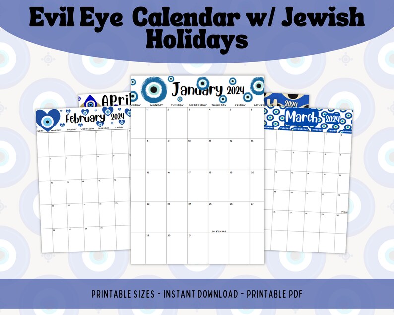 2024 Jewish Calendar With Evil Eye 2024 Printable Monthly Calendar 2024
