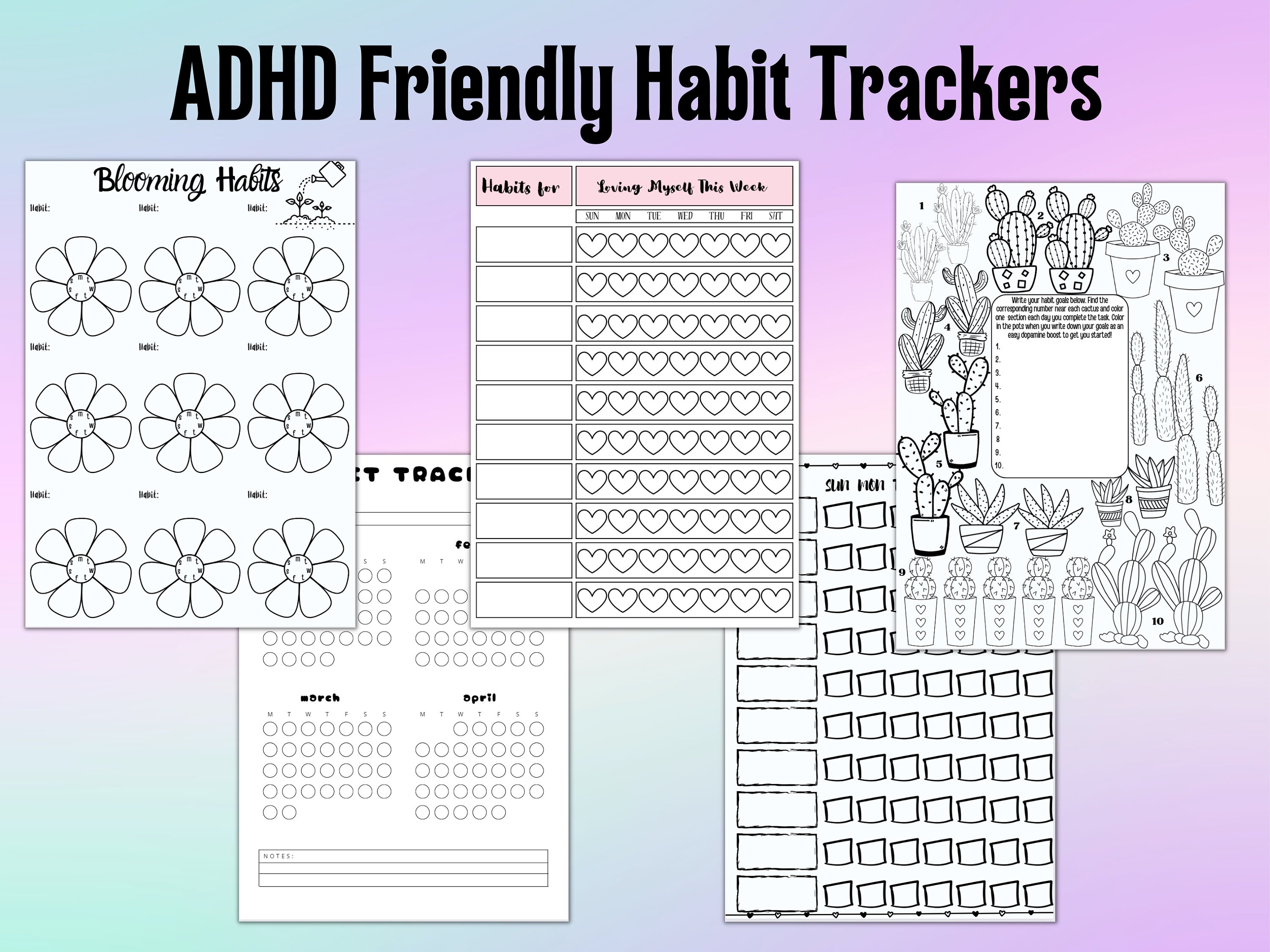 ADHD Habit Tracker Bundle Printable Habit Trackers 50 Page Bundle ADHD Habit Tracker Bundle Printable Habit Trackers 50 Page Bundle