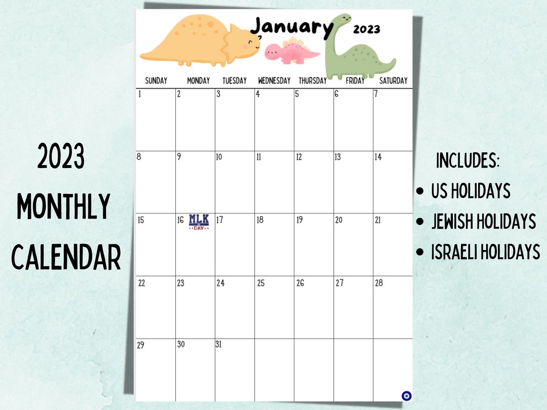 2023-monthly-calendar-printable-dinosaur-calendar-with-us-etsy