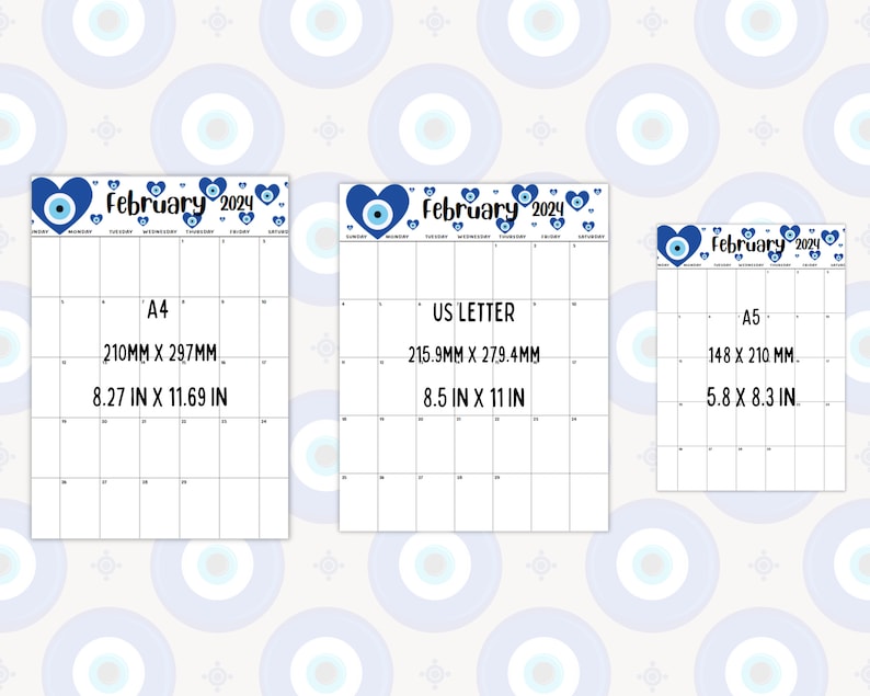 2024 Jewish Calendar With Evil Eye 2024 Printable Monthly Calendar 2024