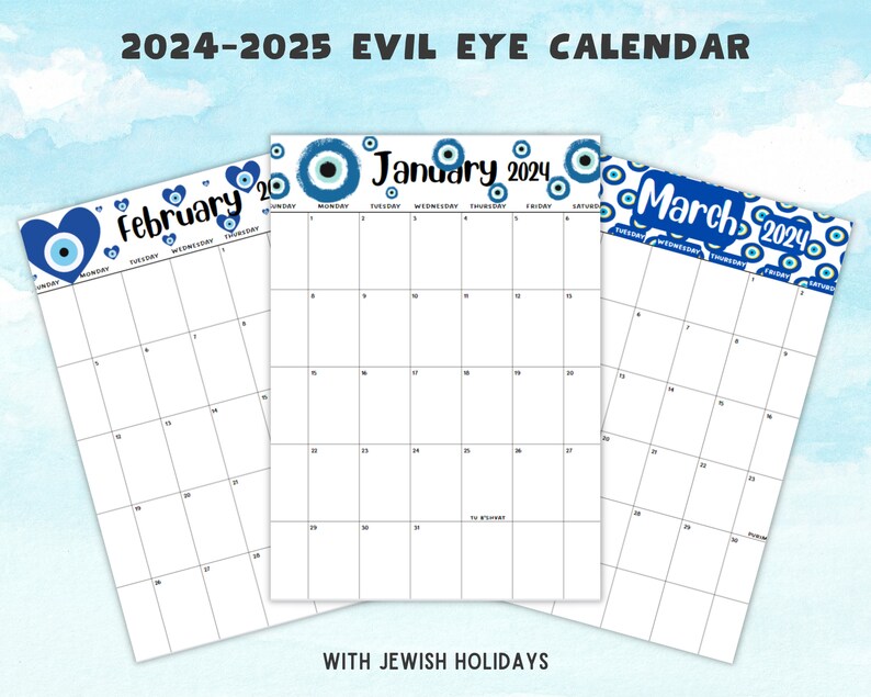 20242025 Jewish Calendar Evil Eye Printable Evil Eye Printable Monthly