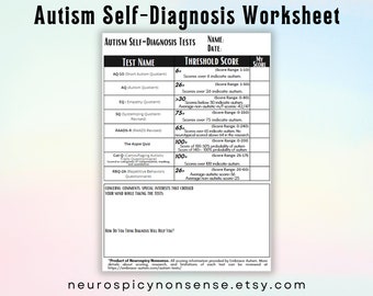 Autism Self Diagnosis Worksheet | Autism Self Diagnosis Printable | Autism Worksheet | Autism Binder | Autism Support | Autism Awareness