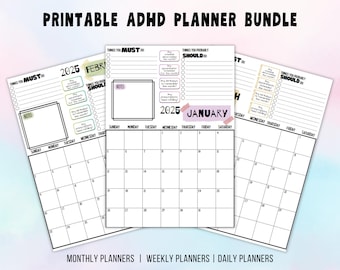 2025 Kalender ADHS Planer Bundle | ADHS Kalender | ADHS Kalender 2025 | Druckbarer Kalender 2025 | Adhd Printable | Druckbarer Kalender