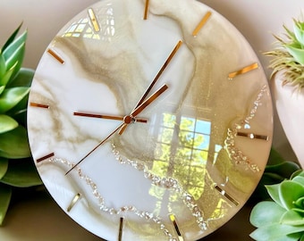 Epoxy Resin Wall Clock, Modern Marble Decor - Housewarming Gift