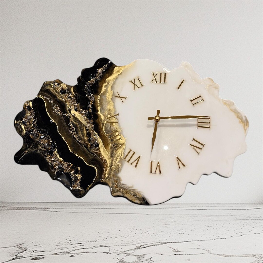 Black Gold Resin Wall Clock Luxury Epoxy Art Clock Modern Statement ...