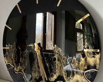 Anniversary gift for him Modern black and gold unique wall clock by epoxy resin art Resin wall art Father gift