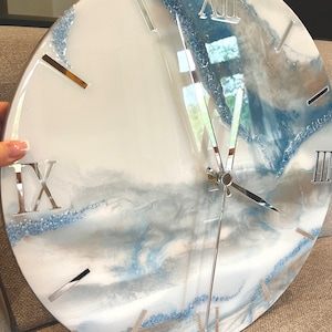 Housewarming gifts Light blue silver and beige wall clock Epoxy resin art Anniversary gift Wedding gift First home gift Office gift