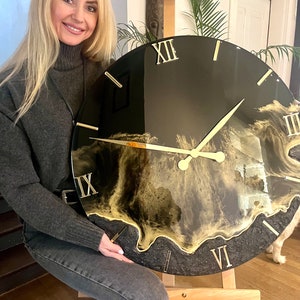 Large wall clock New gift for home Housewarming gift Modern black gold wall clock unique 60th birthday for men Grandpa gift Boss gift