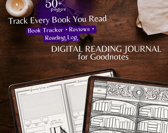 Diário de Leitura Digital para Goodnotes | Rastreador Mágico de Livros em PDF | Registro de Leitura, Resenha e Planejador de Lista de Leitura