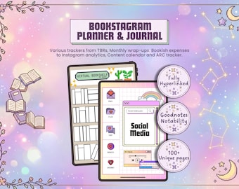 Buchstagram Inhaltsplaner | Digitales Lese-Tagebuch für BookTok & Bookstagram Macher | Verlinktes ARC Tracker Bewertungslogbuch für iPad