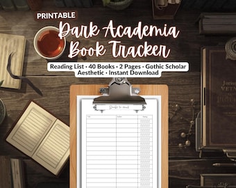 Dark Academia Reading Tracker | Printable Gothic Book Log PDF | TBR Book Journal Pages (Instant Download)