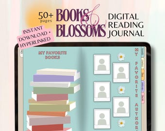 Books & Blossoms Bloemen digitaal leesdagboek | Botanische Goodnotes-boektracker | Esthetische iPad-planner met hyperlink voor gezellige lezers