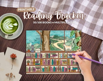 Afdrukbare boekenplank-leestracker Ghibli Cottagecore-boekenplanklogboek (digitale download)