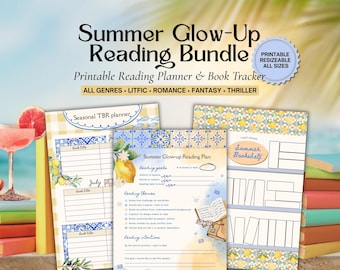Summer Glow-Up Reading Journal Bundle | Printable Reading Kit, Beach Book Tracker, Reading Challenge Planner (PDF Download)